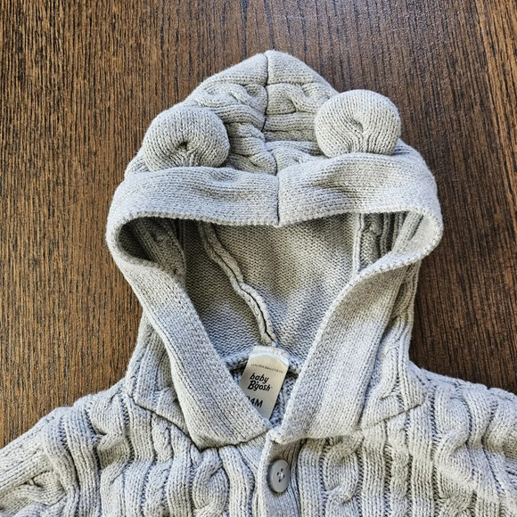Baby B'Gosh Gray Bear Hooded Knit Cotton Button Up Sweater Size Boy's 24 Months - Picture 3 of 8